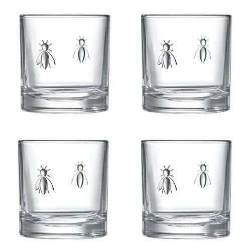 Boite De 4 Verres à Whisky Abeille 32 Cl En Verre