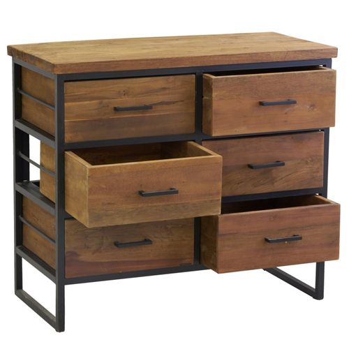 Commode En Bois Recyclé Et Métal Loft 6 Tiroirs