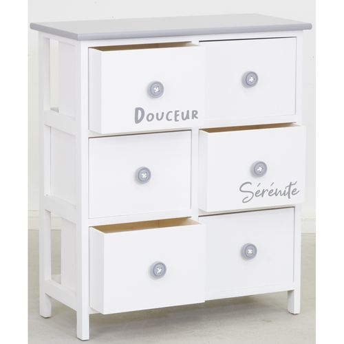 Commode/chiffonnier Bois ' Sérénité Et Douceur ' 6 Tiroirs