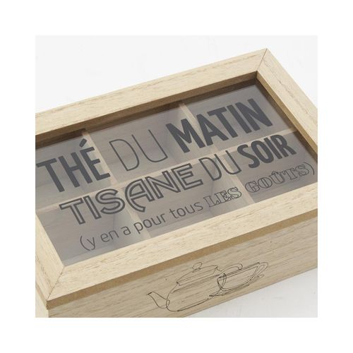 Boite à Thé En Bois Et Verre 6 Compartiments Boîte à Thé 6 Comp.
