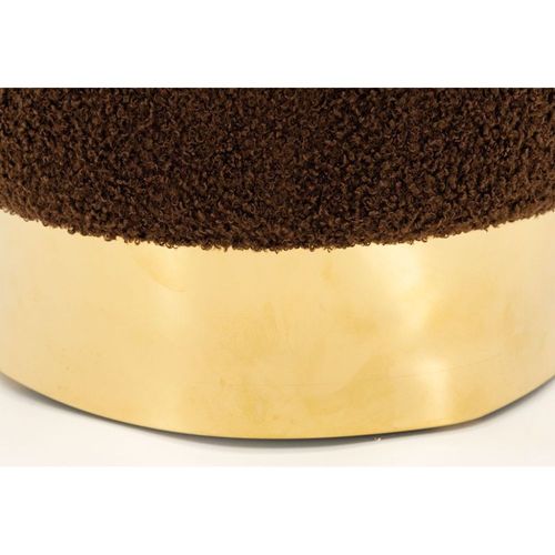 Pouf Rond En Bouclette Et Métal Doré Blanc