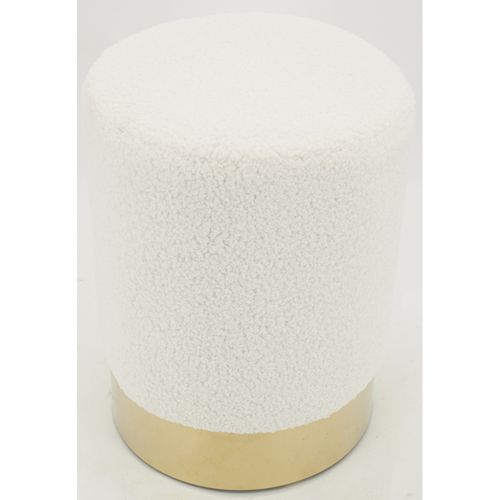 Pouf Rond En Bouclette Et Métal Doré Blanc