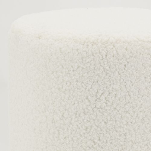 Pouf Rond En Bouclette Et Métal Doré Blanc