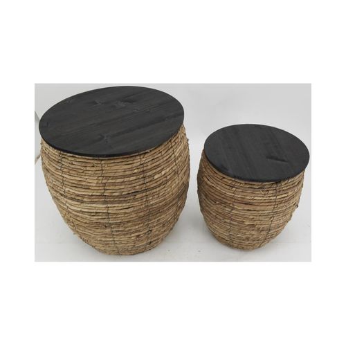 Poufs Coffres En Abaca Et Bois (lot De 2)