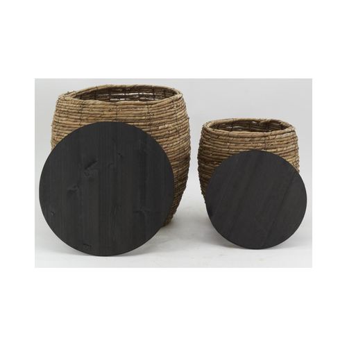 Poufs Coffres En Abaca Et Bois (lot De 2)