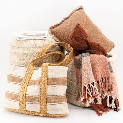Plaid En Coton Recyclé Brossé Rouille
