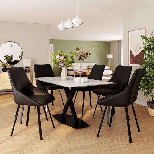 Table céramique L. 160 ELLA Blanc / taupe