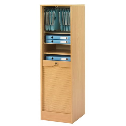 Classeur à Rideau 8 Tablettes 1 Kit Dossiers Serrure L 41,4 H 140,4 P 44 Cm - Coloris: Hêtre