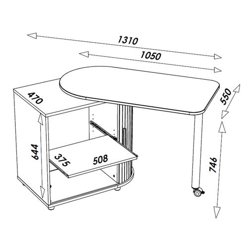 Bureau Pivotant Et Meuble De Rangement Chêne 2 Niches 77 X 71,7 X 47 Cm - Coloris: Noir