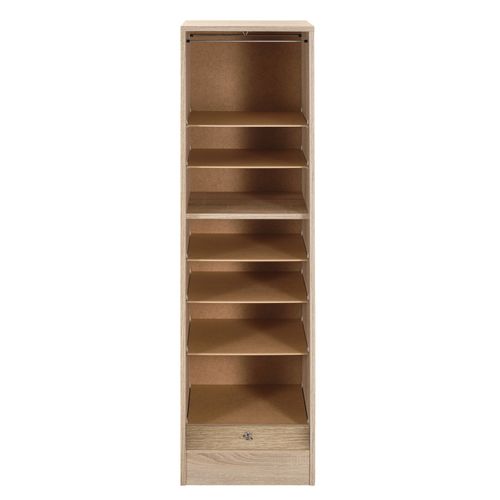 Classeur à Rideau 8 Tablettes 1 Kit Dossiers Serrure L 41,4 H 140,4 P 44 Cm - Coloris: Chêne Naturel