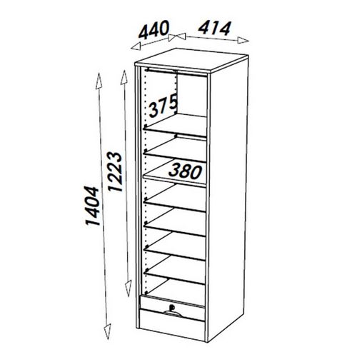 Classeur à Rideau 8 Tablettes 1 Kit Dossiers Serrure L 41,4 H 140,4 P 44 Cm - Coloris: Chêne Naturel