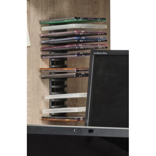 Armoire Informatique Galbée Chêne Noir 6 Niches