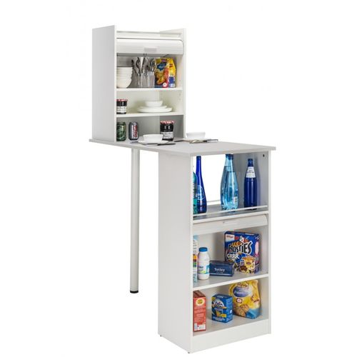 Table De Cuisine Et 2 Meubles De Rangement Blancs - Coloris: Blanc