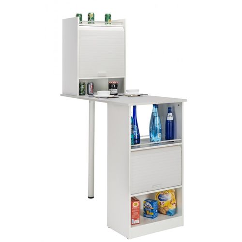 Table De Cuisine Et 2 Meubles De Rangement Blancs - Coloris: Blanc