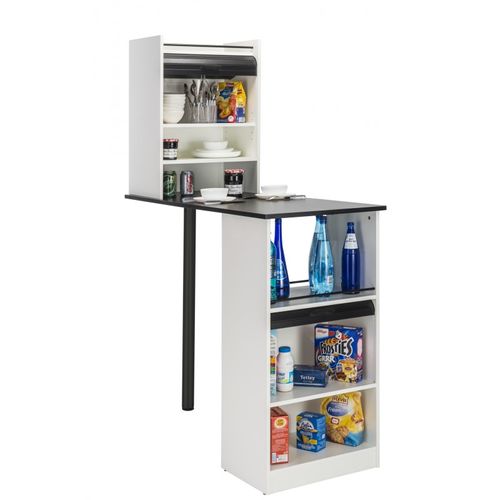 Table De Cuisine Et 2 Meubles De Rangement Blancs - Coloris: Noir