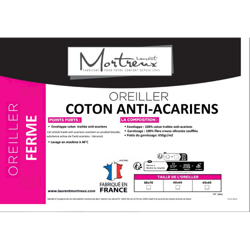 Lot De 2 Oreillers Ferme Coton Anti Acariens - 65 X 65 - 650grs