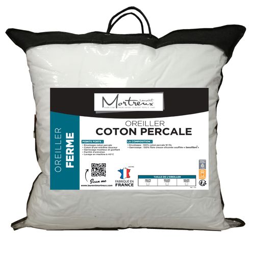 Oreiller Coton Percale - 60 X 60 - 650grs Ferme - Toutes Saisons