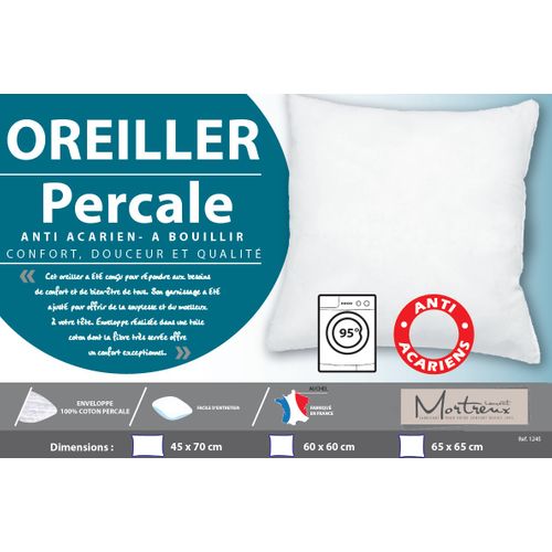 Oreiller Ferme Coton Percale - 65 X 65 - 750grs - Toutes Saisons