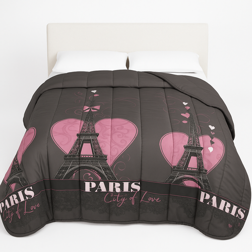 Couette Tempérée Imprimée Paris - 2 Personnes 220 X 240 - Mi Saison