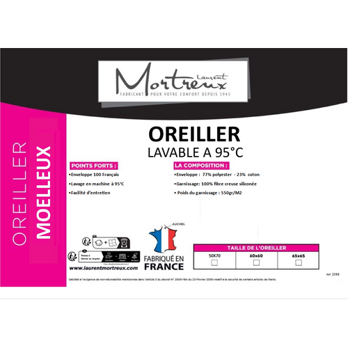 Lot De 2 Oreillers Moelleux Polycoton à Bouillir - 60 X 60 - 550grs
