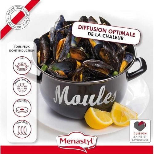 Marmite à Moule 3645564 - En Acier Émaillé - Noir - 24cm - Avec Écritures - Tous Feux Dont Induction