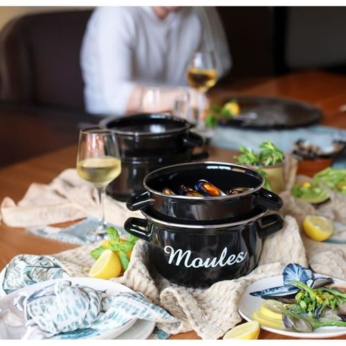 Marmite à Moule 3645564 - En Acier Émaillé - Noir - 24cm - Avec Écritures - Tous Feux Dont Induction