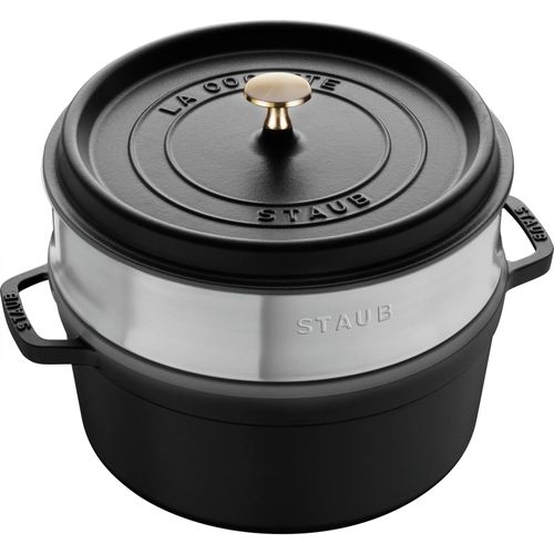 Cocotte Avec Panier Vapeur 26 Cm, Rond(e), Noir Mat, Fonte