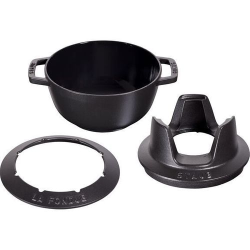 Service à Fondue En Fonte, Rond, 2 Anses, Ø 20 Cm, Noir Mat