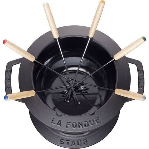 Service à Fondue En Fonte, Rond, 2 Anses, Ø 20 Cm, Noir Mat