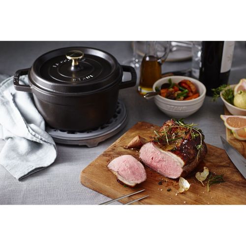Cocotte En Fonte, Ronde, 24 Cm, 3,7 L, Noir Mat