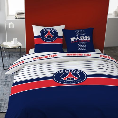 Parure De Lit Imprimée 100% Coton, Psg Logo Bleu 240x220+2x63x63cm