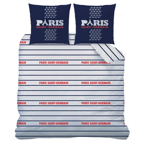 Parure De Lit Imprimée 100% Coton, Psg Logo Bleu 240x220+2x63x63cm