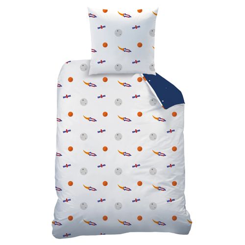 Parure De Lit Imprimée 100% Coton, Explore Space Bleu 140x200+63x63cm