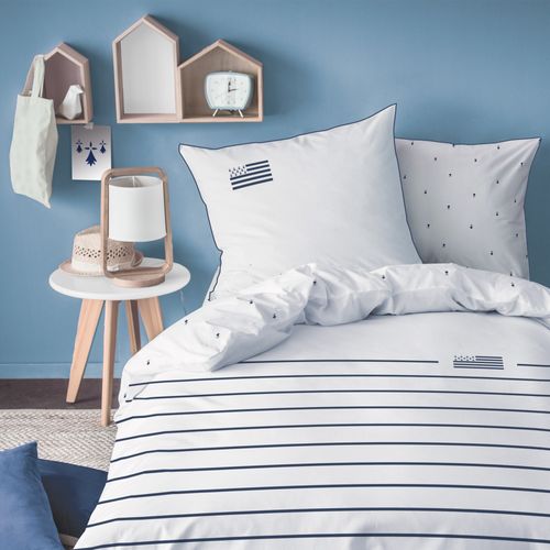 Parure De Lit Imprimée 100% Coton, Bretagne Gwenn Ha Du Blanc 140x200+63x63cm