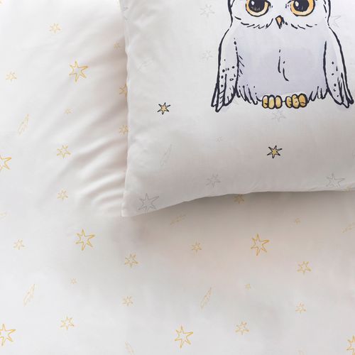 Parure De Lit Imprimée 100% Coton, Harry Potter Owl Blanc 140x200+63x63cm