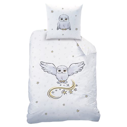 Parure De Lit Imprimée 100% Coton, Harry Potter Owl Blanc 140x200+63x63cm
