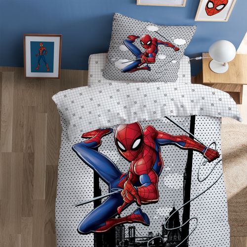 Parure De Lit Imprimée 100% Coton, Spiderman Home Hero Gris 140x200+63x63cm