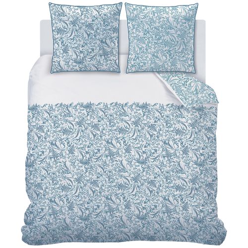 Parure De Lit Imprimée 100% Coton, Vegetalis Bleu 240x220+2x65x65cm