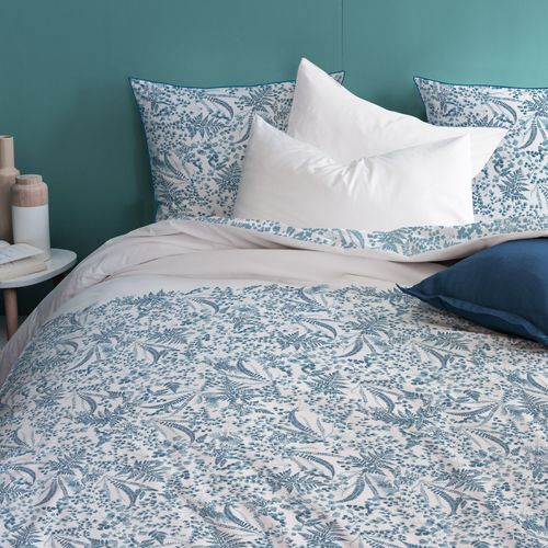 Parure De Lit Imprimée 100% Coton, Vegetalis Bleu 240x220+2x65x65cm