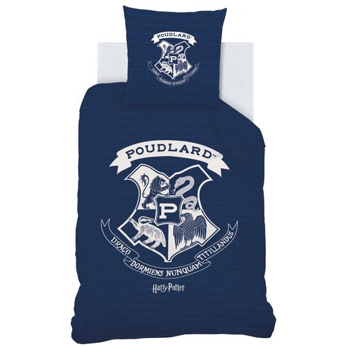 Parure De Lit Imprimée 100% Coton, Harry Potter Preppy Bleu Nuit 140x200+63x63cm