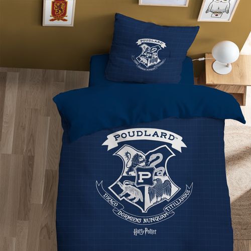 Parure De Lit Imprimée 100% Coton, Harry Potter Preppy Bleu Nuit 140x200+63x63cm