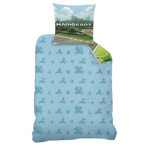 Parure De Lit Imprimée 100% Coton, Mario Up Side Down Bleu 140x200+63x63cm