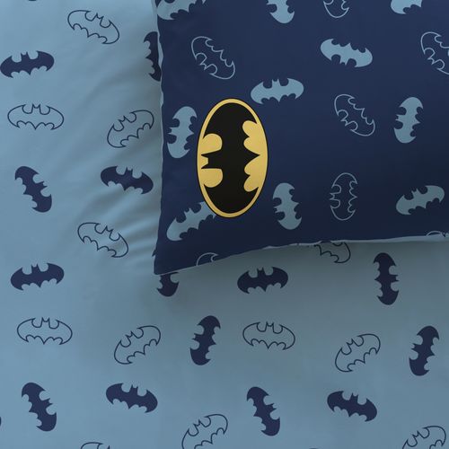 Parure De Lit Imprimée 100% Coton, Batman Iconic Bleu Nuit 140x200+63x63cm