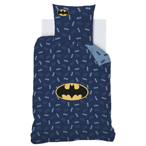 Parure De Lit Imprimée 100% Coton, Batman Iconic Bleu Nuit 140x200+63x63cm