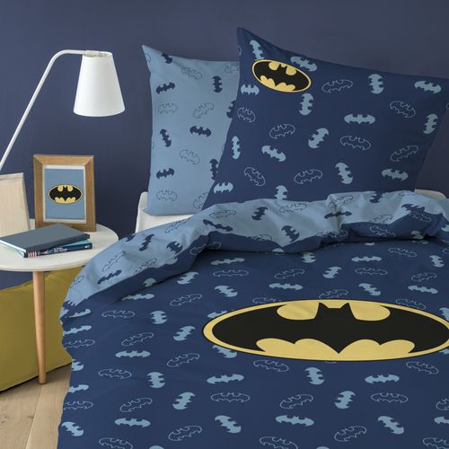 Parure De Lit Imprimée 100% Coton, Batman Iconic Bleu Nuit 140x200+63x63cm