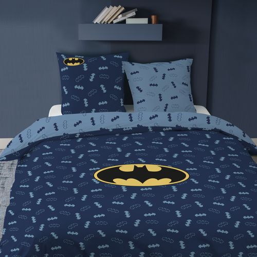 Parure De Lit Imprimée 100% Coton, Batman Iconic Bleu Nuit 140x200+63x63cm