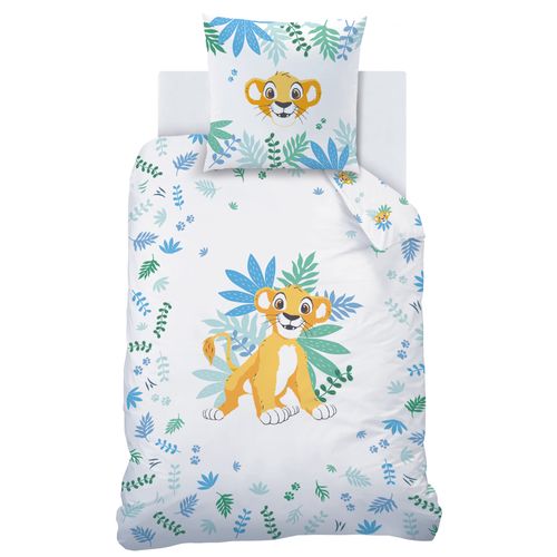 Parure De Lit Imprimée 100% Coton, Disney Home Le Roi Lion Simba Blanc, Jaune 140x200+63x63cm