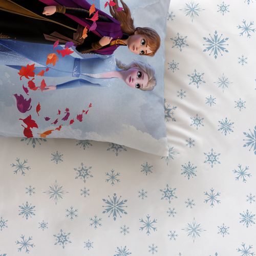 Parure De Lit Imprimée 100% Coton, Disney Home Frozen Trio Bleu 140x200+63x63cm