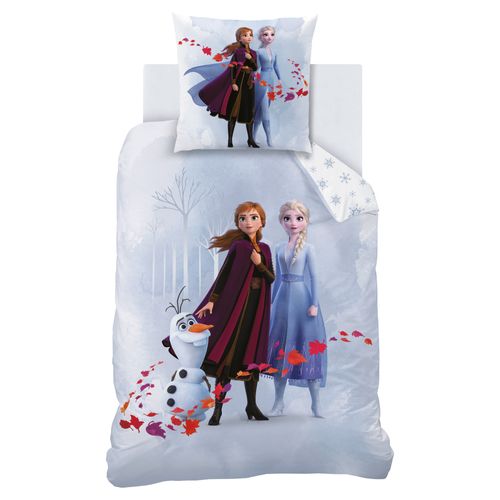 Parure De Lit Imprimée 100% Coton, Disney Home Frozen Trio Bleu 140x200+63x63cm