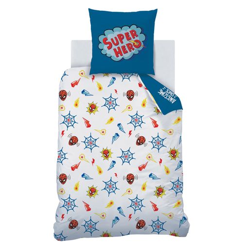 Parure De Lit Imprimée 100% Coton, Spiderman Home Avenger Bleu 140x200+63x63cm